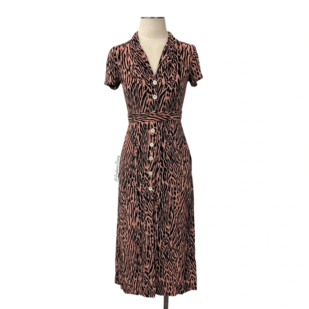 Aritzia- Wilfred Black Orange Leopard Shirtdress Size XS